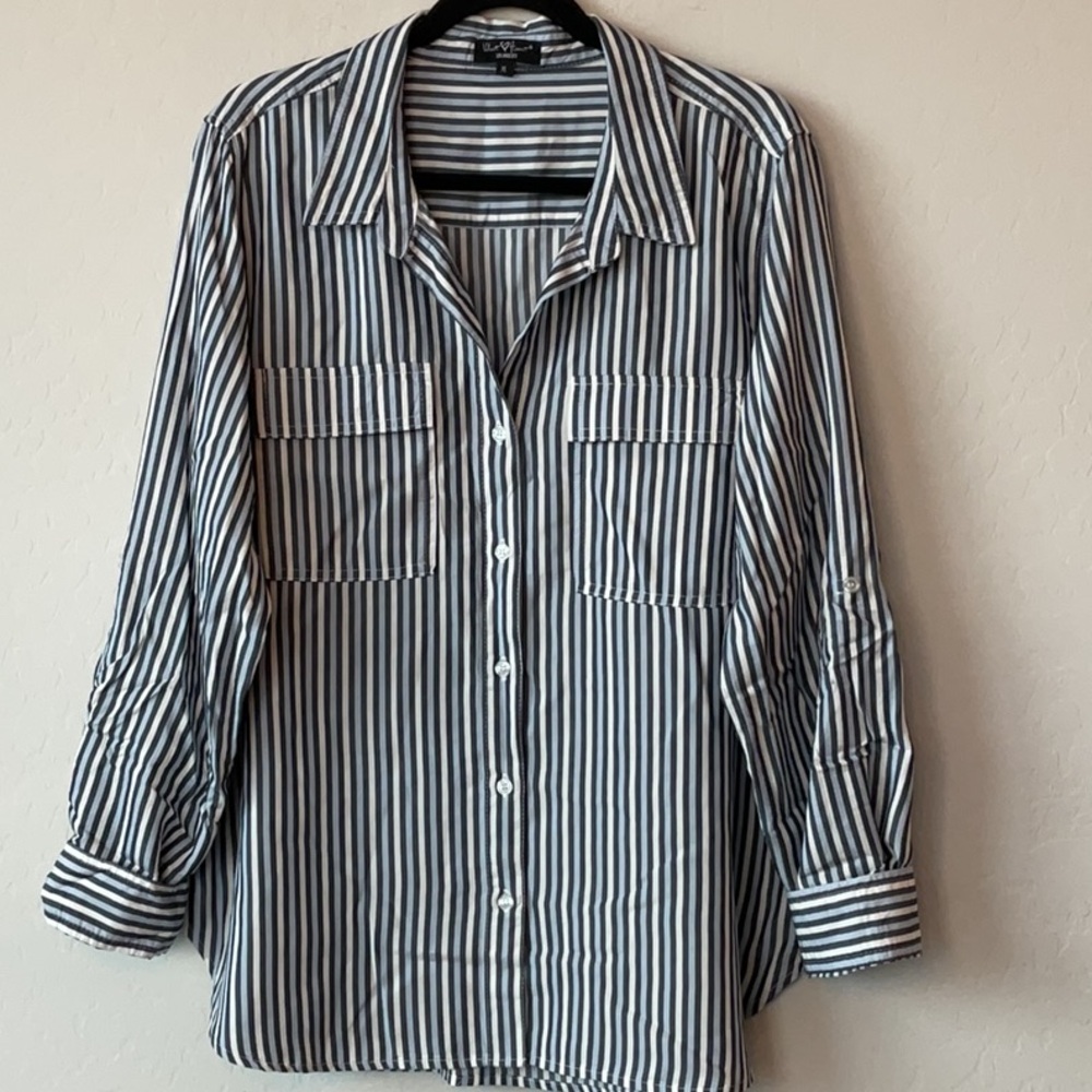 Velvet Heart Blue and White Striped Button-Down Shirt on